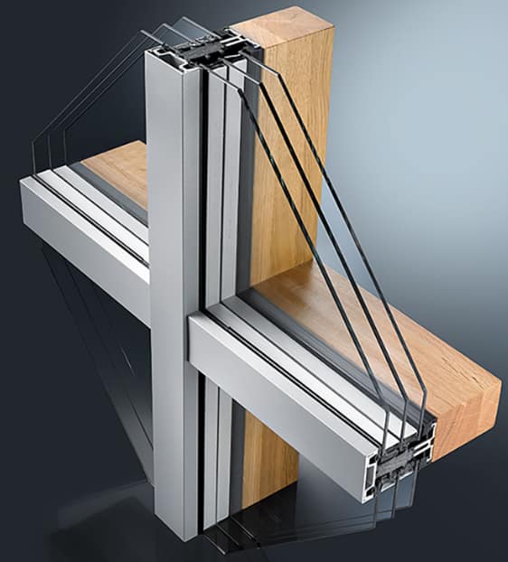 aluminum clad triple pane wood curtain wall