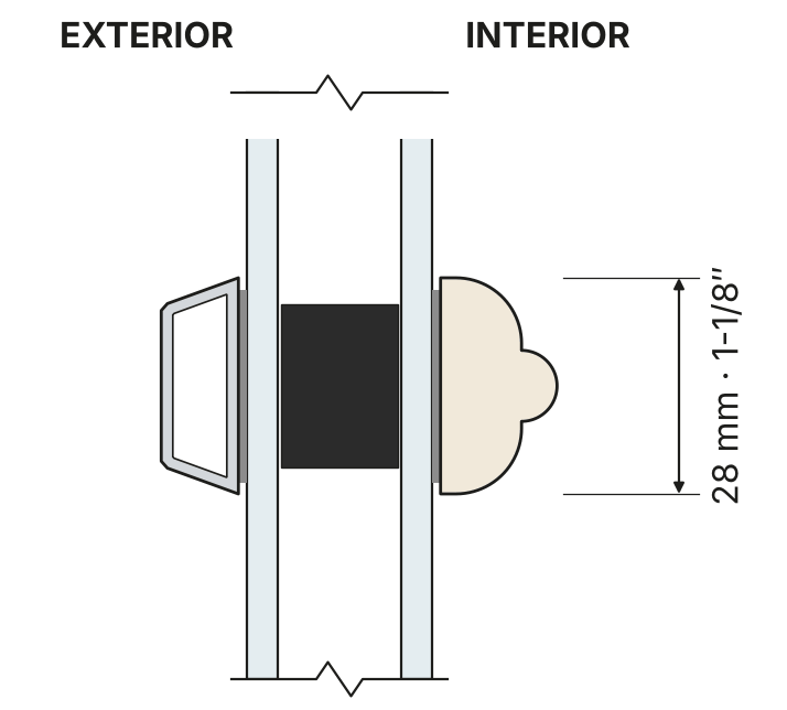 Coupe d’un petit bois collé classique sur une fenêtre bois-aluminium : petit bois aluminium incliné dehors, petit bois bois mouluré dedans